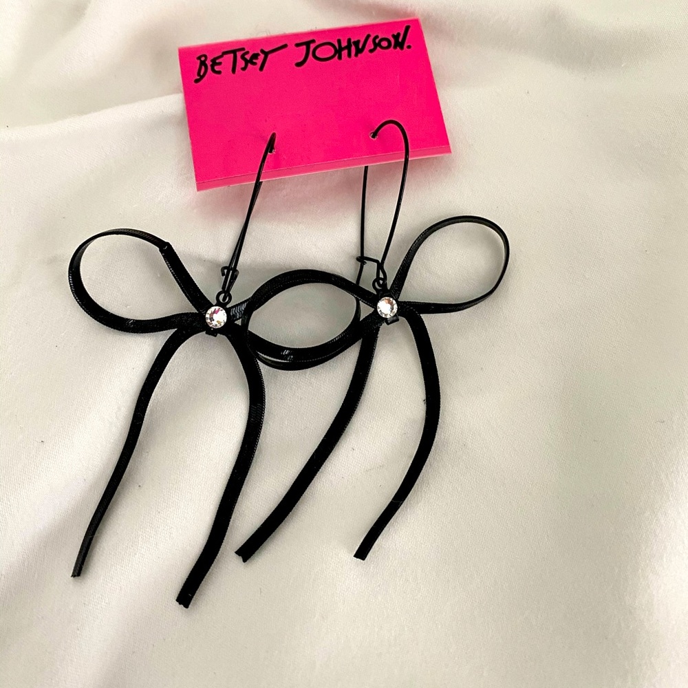 Betsy Johnson Black Bow Earrings with Rhinestones